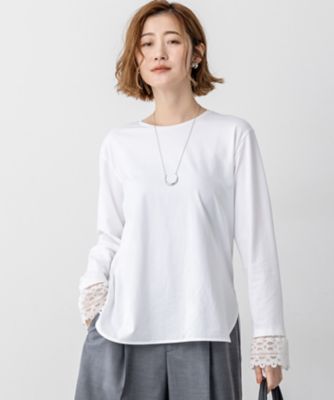 23区 (Women)/ニジュウサンク ナチュラルコットンベア レースレイヤード カットソー(KKWOGW0434) 001_シロ トップス【三越伊勢丹/公式】