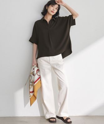 Theory スキッパーネックプルオーバーブラウス S ストレッチジョーゼット スキッパーネック ブラウス