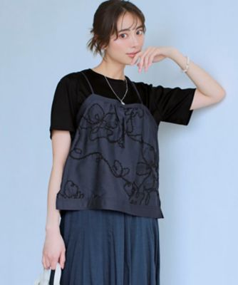シアーエンブロイダリー キャミソール コンビ Tシャツ