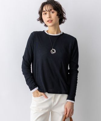 ル*ー様 ryaw レイヤードカットソー　ロンt ネイビー　Mサイズ　ポーカーズ 見上愛さん着用】シアーフライス レイヤード ロンTEE