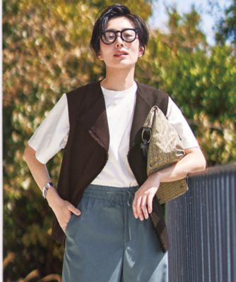 ＜自由区 L (Women/大きいサイズ)＞【洗える】ハイカウントクロップド丈　カットソー（ＫＫＷＲＣＭ０４３１）