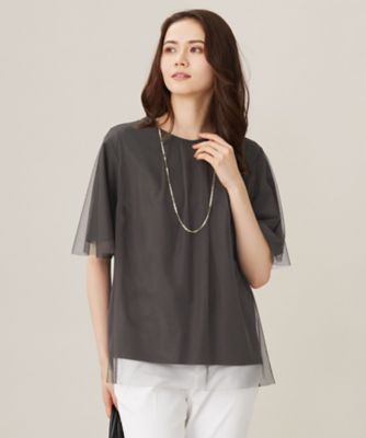 ＜自由区 L (Women/大きいサイズ)＞【洗える】シアーチュールプルオーバー　カットソー（ＫＫＷＲＣＭ０５３１）