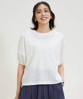 ＜自由区 L (Women/大きいサイズ)＞【１７号サイズまで展開】チェックジャカード　カットソー（ＫＫＷＲＧＡ００３３）