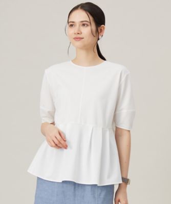 ＜自由区 L (Women/大きいサイズ)＞【接触冷感・ＵＶカット・吸水速乾・抗菌防臭・洗える】ハイツイストポンチペプラム　カットソー（ＫＫＷＲＧＭ０５３２）