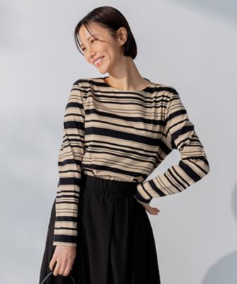 ＜自由区 L (Women/大きいサイズ)＞【洗える】コットンポンチボーダー　クルーネック　カットソー（ＫＫＷＲＮＡ０３３３）