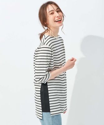 ＜自由区 L (Women/大きいサイズ)＞【洗える／ＵＶケア】ボーダー　ボートネックデザインカットソー（ＫＫＷＲＮＸ０６３６）