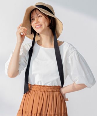 ＜自由区 L (Women/大きいサイズ)＞【洗える】コンビネーションシャーティング　パフスリーブ　カットソー（ＫＫＷＲＮＸ０７３１）