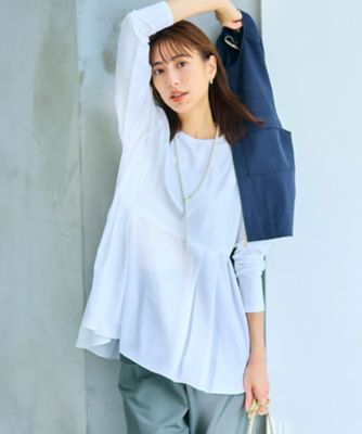＜23区 S (Women/小さいサイズ)＞【杏さん着用／ご好評につき新色追加】ナチュラルコットンベアコンビ　ペプラム　カットソー（ＫＫＷＳＣＡ０３３７）