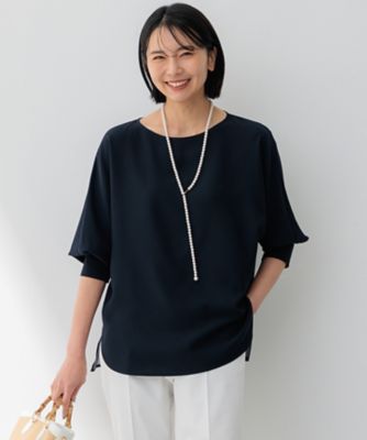 洗える】ストレッチジョーゼット アシンメトリー カットソー