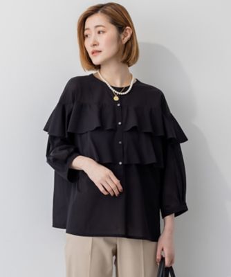 ＜23区 S (Women/小さいサイズ)＞【Ｏｇｇｉ９月号掲載／洗える】クリアトリコットジャージー　フリルデザイン　カットソー（ＫＫＷＳＧＡ０２３３）