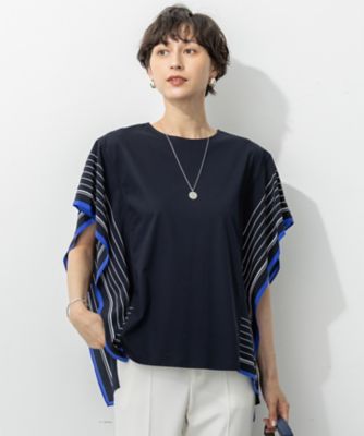 汗じみ防止加工】スカーフプリントコンビ フレンチスリーブ