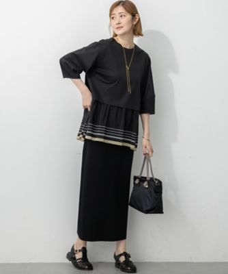 未使用品。.。:+* あちゃちゃむ　スカーフ　チュニック 汗じみ防止加工】スカーフプリントコンビ ヘムデザイン