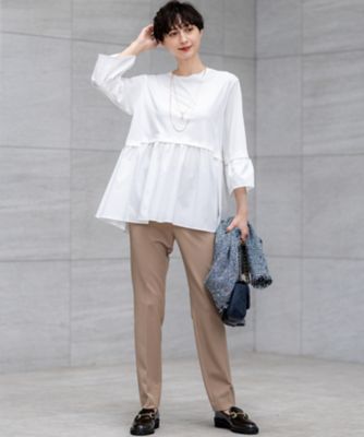 洗える】シルキータフタコンビ ペプラム カットソー