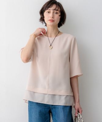 ＜23区 S (Women/小さいサイズ)＞【新色追加／Ｏｇｇｉ掲載】ストレッチジョーゼット　シアーコンビ　カットソー（ＫＫＷＳＧＭ０４３１）