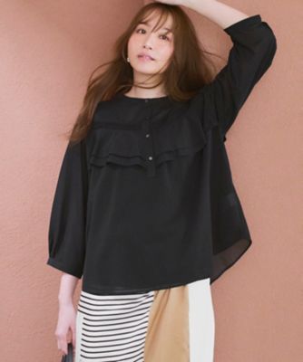 クリアトリコットジャージー ピンタックフリル ブラウス