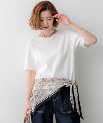 ＜23区 S (Women/小さいサイズ)＞スカーフコンビジャージー　ウエストデザイン　カットソー（ＫＫＷＳＬＭ０４４７）