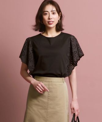 カットワークエンブロイダリー デザインスリーブ トップス