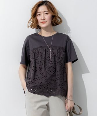 カットワークエンブロイダリー スカラップヘム トップス