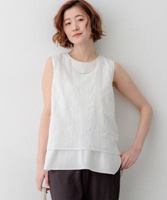 シアーチェックレイヤード スリーブレス Tブラウス