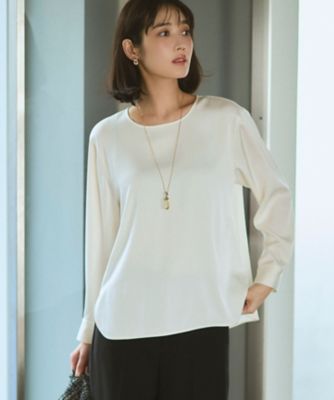 ＜23区 S (Women/小さいサイズ)＞カフスボタン　サテンＴＥＥブラウス（ＫＫＷＳＬＳ０２３７）