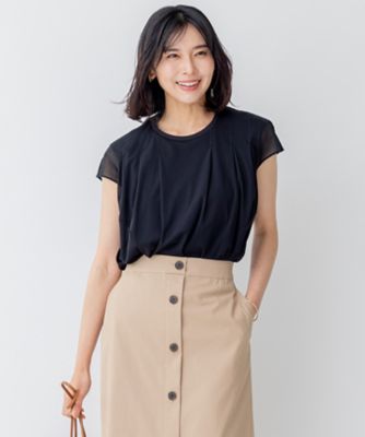 ＜23区 S (Women/小さいサイズ)＞【洗える】チュールコンビジャージー　シアー　カットソー（ＫＫＷＳＳＡ０１３０）