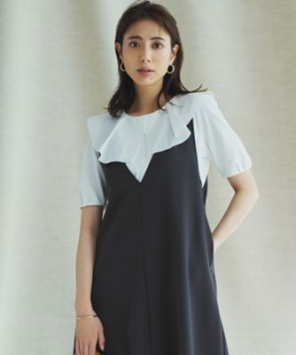＜23区 S (Women/小さいサイズ)＞【ＷＥＢ限定】フレアコンビジャージー　ラッフルカラー　カットソー（ＫＫＷＳＳＭ０８４９）
