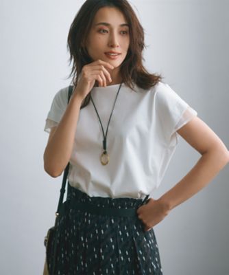 23区 L (Women/大きいサイズ)/ニジュウサンク エル 【洗える】スムースコンビジャージー　フレンチスリーブ　カットソー（ＫＫＷＷＣＡ０１３６）