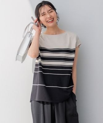23区 L (Women/大きいサイズ)/ニジュウサンク エル 【洗える】ランダムボーダー フレンチスリーブ カットソー(KKWWCM0633)