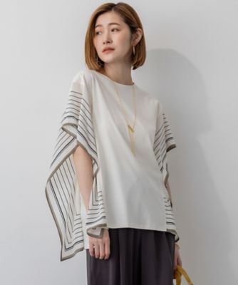 ＜23区 L (Women/大きいサイズ)＞【汗じみ防止加工】スカーフプリントコンビ　フレンチスリーブ　カットソー（ＫＫＷＷＧＡ０２３４）