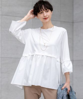 ＜23区 L (Women/大きいサイズ)＞【洗える】シルキータフタコンビ　ペプラム　カットソー（ＫＫＷＷＧＡ０３３４）