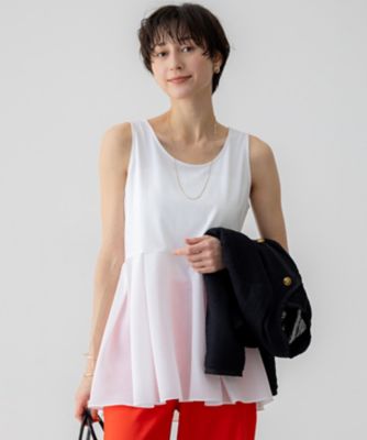 23区 L (Women/大きいサイズ)/ニジュウサンク エル 【洗える】ナチュラルコットンベア タフタコンビ タンクトップ(KKWWGM0442)