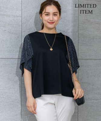 23区 L (Women/大きいサイズ)/ニジュウサンク エル 【Ｌサイズ限定／洗える】スカーフプリントコンビ　スリーブデザイン　カットソー（ＫＫＷＷＧＭ６８６２）