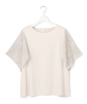 【Ｌサイズ限定／洗える】スカーフプリントコンビ　スリーブデザイン　カットソー（ＫＫＷＷＧＭ６８６２）
