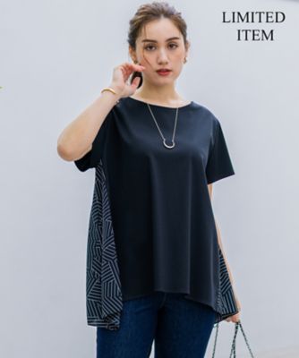 23区 L (Women/大きいサイズ)/ニジュウサンク エル 【Ｌサイズ限定／洗える】スカーフプリントコンビ　バックフレア　カットソー（ＫＫＷＷＧＭ６８６３）