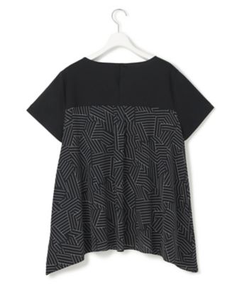 【Ｌサイズ限定／洗える】スカーフプリントコンビ　バックフレア　カットソー（ＫＫＷＷＧＭ６８６３）