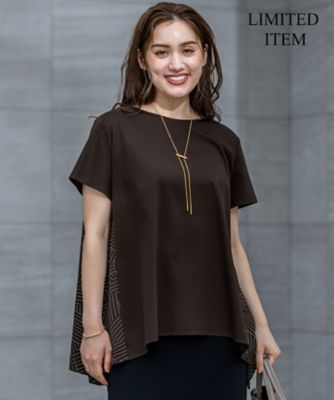 【Ｌサイズ限定／洗える】スカーフプリントコンビ　バックフレア　カットソー（ＫＫＷＷＧＭ６８６３）