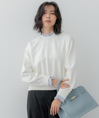 ＜23区 L (Women/大きいサイズ)＞【洗える】クリアコットンテリー　ストライプフリル　スウェット（ＫＫＷＷＧＳ００３５）
