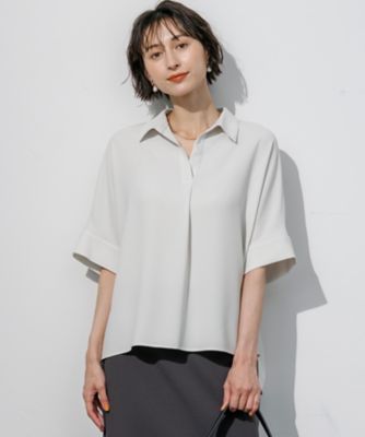 ストレッチジョーゼット スキッパーネック ブラウス