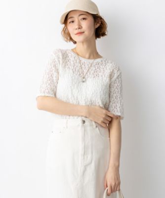 ＜23区 L (Women/大きいサイズ)＞リンクルレースジャージー　５分袖　ＴＥＥ（ＫＫＷＷＬＭ０４４０）