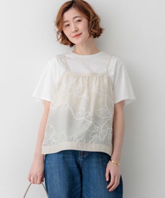＜23区 L (Women/大きいサイズ)＞シアーエンブロイダリー　キャミソール　コンビ　Ｔシャツ（ＫＫＷＷＬＭ０５３１）