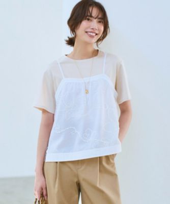 【新品タグ付き】【SUKALA】エンブロイダリープリントカバーキャミソール Ｍ シアーエンブロイダリー キャミソール コンビ Tシャツ