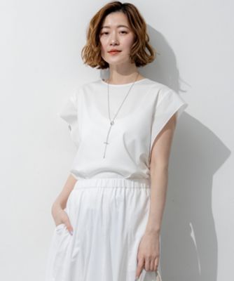 ＜23区 L (Women/大きいサイズ)＞スムースデザイン　タフタスリーブ　カットソー（ＫＫＷＷＬＭ０５３２）