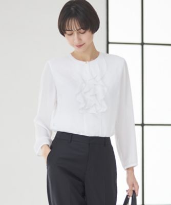 ＜23区 L (Women/大きいサイズ)＞【洗える】ジョーゼットフリル　ブラウス（ＫＫＷＷＬＳ００３２）