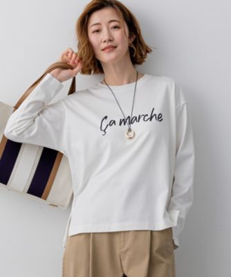 ＜23区 L (Women/大きいサイズ)＞Ｃａ　ｍａｒｃｈｅ　ロゴ　ロングＴシャツ（ＫＫＷＷＬＳ０２３５）