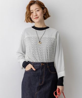 ＜23区 L (Women/大きいサイズ)＞カットジャカードコンビ　シアー　ブラウス（ＫＫＷＷＬＳ０３３１）