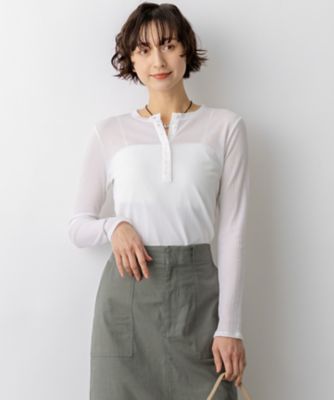 ＜23区 L (Women/大きいサイズ)＞【見上愛さん着用】シアーリブ　レイヤード　ロンＴＥＥ（ＫＫＷＷＬＳ０３３３）