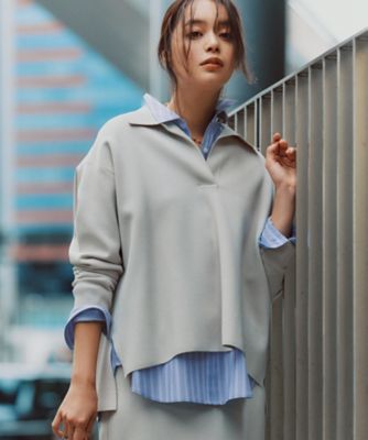 ＜ICB L (Women/大きいサイズ)＞【洗える】　シンセティックダブルフェイス　スキッパーニットプルオーバー（ＫＲＣＭＧＷ０４０６）