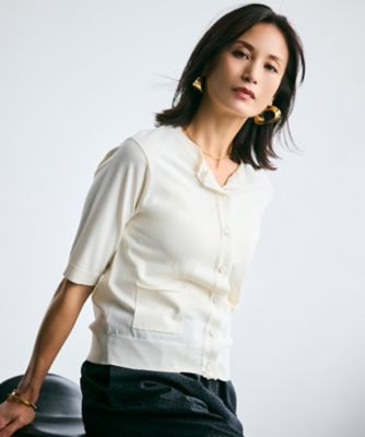 ＜BEIGE， (Women)＞【洗える】ＶＡＬＯＩＳ　／　ジョーゼットトリム半袖カーディガン（ＫＲＣＷＧＡ０００１）