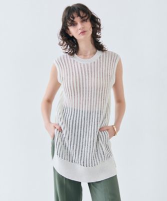 ＜BEIGE， (Women)＞【洗える】ＡＬＯＥ　／　コットンメッシュオーガンジーノースリーブニット（ＫＲＣＷＧＭ０４０７）