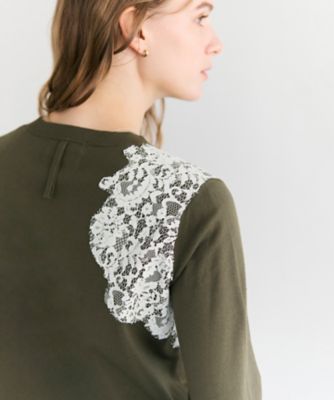 WILLOW ／ アシンメトリーレースクルーネックニット